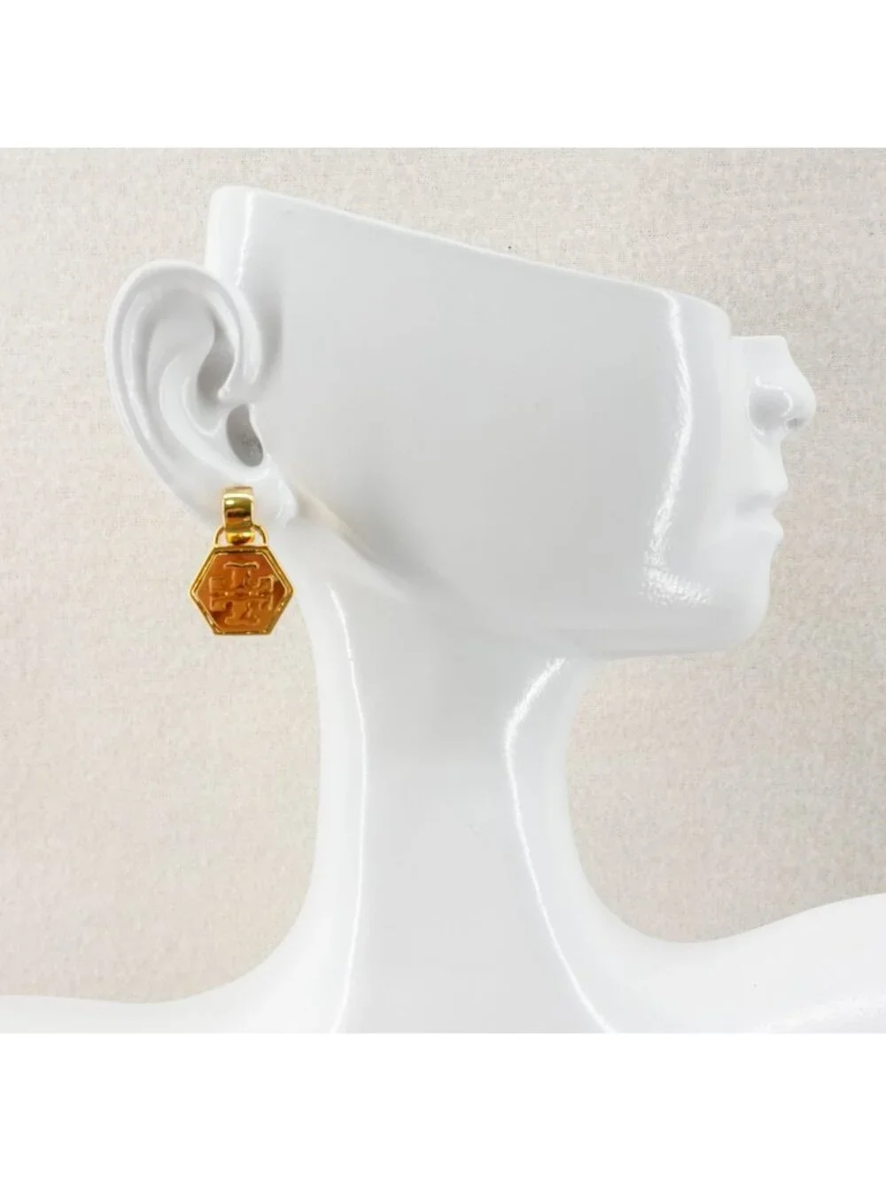 Tory Burch Mother of Pearl Geo Drop Earrings Gold OS